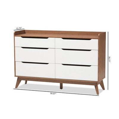 Brighton Mid-Century White and Walnut 6-Drawer Dresser