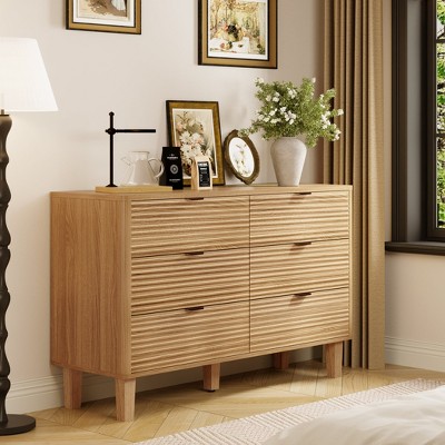 WOWLIVE 6 Drawer Dresser with Deep Drawers, Mid-Century Style Chest of Drawers for Bedroom