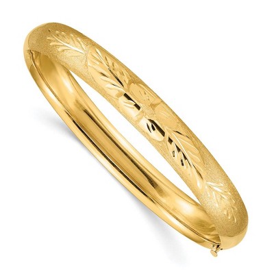Black Bow Jewelry 8mm 14k Yellow Gold Florentine Engraved Hinged Bangle Bracelet, 8 Inch