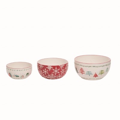 Transpac Dolomite 8.7 in. Multicolor Christmas Merry Serving Bowls Set of 3