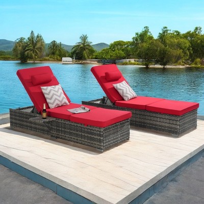 Mshliw Outdoor Chaise Lounge Chair Set of 2 with Cushions and Adjustable Backrest – Foldable PE Rattan Recliners for Patio, Poolside, Garden