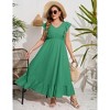 Womens Plus Size Casual Sleeveless Maxi Dress Ruffle Sleeve A Line Swing Summer Maxi Dress with Pockets - 4 of 4