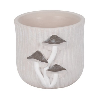 Mushroom Planter Pot with Drainage Hole - Cement Rustic Tree Trunk Style Decorative Flower Pot for Indoor & Outdoor Plants - 6" Gray
