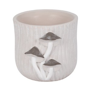 Mushroom Planter Pot with Drainage Hole - Cement Rustic Tree Trunk Style Decorative Flower Pot for Indoor & Outdoor Plants - 6" Gray - 1 of 4