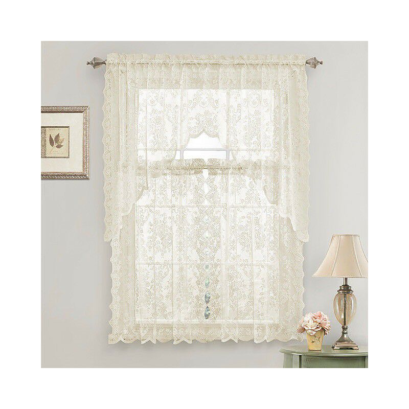 Kate Aurora Shabby Living Lena Floral Lace Complete Kitchen Curtain Tier & Swag Set, 1 of 4