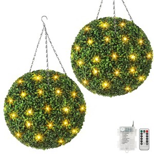 EcoSummer 20" Pre-Lit Artificial Topiary Ball Set of 2, LED Lighted Boxwood Balls with Remote & 8 Lighting Modes, UV Resistant Outdoor Decor Garden - 1 of 4