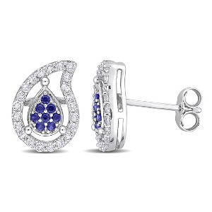 EVERLY JEWELRY | Sterling Silver 5/8 CT TGW Created Blue Sapphire and White Topaz Teardrop Earrings - 1 of 4