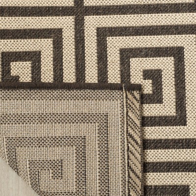 Linden Cream/Brown Geometric Synthetic Runner Rug - 2' x 8'