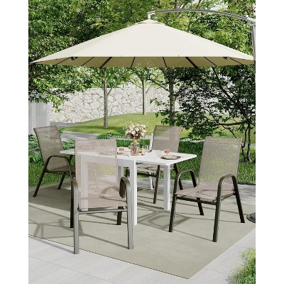 Set of 4 Stackable High-Back Outdoor Dining Chairs – Metal Frame with Textilene Fabric for Lawn, Backyard, Deck, and Garden – Brown