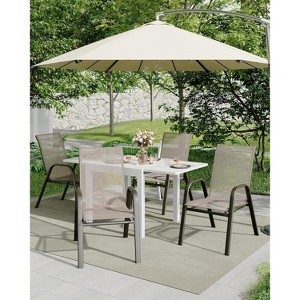 Set of 4 Stackable High-Back Outdoor Dining Chairs – Metal Frame with Textilene Fabric for Lawn, Backyard, Deck, and Garden – Brown - 1 of 4