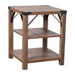 Flash Furniture Wyatt Modern Farmhouse Wooden 3 Tier End Table with Black Metal Corner Accents and Cross Bracing, Rustic Oak