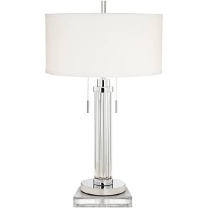 Possini Euro Design Cadence Modern Table Lamp with Square Riser 31 1/2" Tall Glass Column White Shade for Bedroom Living Room Bedside Office Family - 1 of 4
