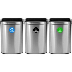 Alpine Industries Commercial Indoor Three-Stream Recycling Station 10.5 Gallon Stainless Steel - 1 of 4