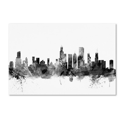 Large Black and White Abstract Chicago Skyline Canvas Print