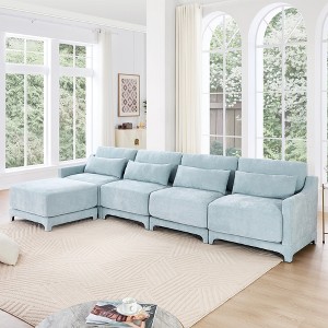 ModernLuxe Chenille Fabric Sofa with Ottoman & Lumbar Pillows, Ergonomic Sofa Couch for Living Room/Bedroom, Beige/Sky Blue/Green (2-4 Seats) - 1 of 4