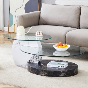 Maggift Patio End Tables, Glass Top Round Coffee Table, Double Layer Design, Suitable for Living Room, Patio, Bedroom, Black, 47"*29.5"*16.7" - 1 of 4