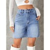 Womens Bermuda Demin Shorts High Rise Ripped Boxy Denim Shorts Wide Leg Denim Bermuda Shorts Denim Ripped Fringe Shorts - 4 of 4