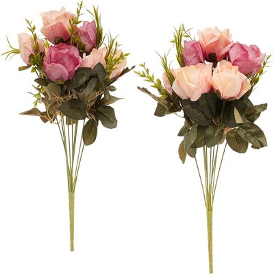 Juvale 2-Pack 18 Heads Pink Artificial Flowers Silk Rose Bouquet with Stems for Wedding Decor & Crafts