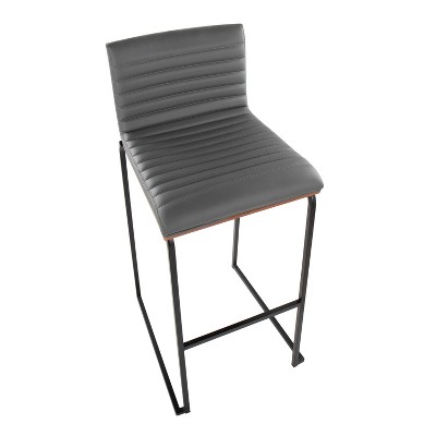 Gray and Walnut Wood Industrial Bar Stools with Black Metal Legs, Set of 2