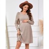 Clearlove Maternity V-Neck Ribbed Knit Dress Long Sleeve Mid-Length Bodycon Dress for Baby Showers Fall Events - 2 of 4
