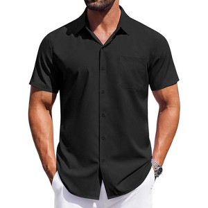 COOFANDY Mens Short Sleeve Dress Shirts Button Down Shirts Regular Fit Business Casual Shirt with Pocket - 1 of 4