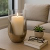 Modern Glass Pillar Hurrican Candle Holder with Metal Base - Decorative Home Decor for Living Room, Tables, Entryway, or Console Accent - Gold - 2 of 4