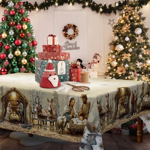 LOVEVOOK Merry Christmas Tablecloth, Snowman Tablecloth, Snowflake Table Cloths Stain Resistant Dining Table Cover for Holiday Decor - 1 of 4