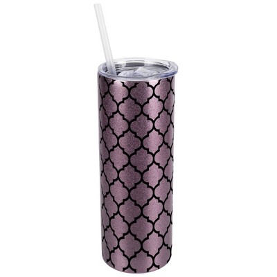 Elanze Designs Rose Gold 20 Ounce Double Wall Stainless Steel Glitter Travel Tumbler With Sliding Lid And Straw, Moroccan Pattern