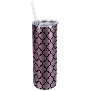Elanze Designs Rose Gold 20 Ounce Double Wall Stainless Steel Glitter Travel Tumbler With Sliding Lid And Straw, Moroccan Pattern - 1 of 4