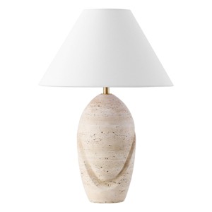Janette Travertine Table Lamp - CTL1087 - Travertine/White - Safavieh Couture - 1 of 4