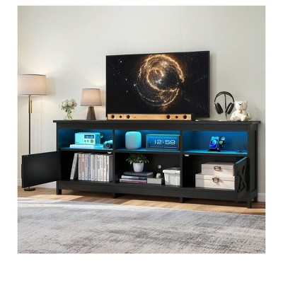 Farmhouse TV Stand for 75/70 Inch TVs , LED Entertainment Center with Storage Cabinets, Open Shelves & Adjustable Shelf for Living Room