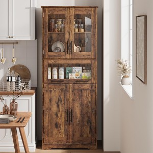 Pantry Cabinet, Tall Bathroom Storage Cabinet with Glass Doors and Adjustable Shelf, Freestanding Cupboard Tall Linen Cabinets - 1 of 4