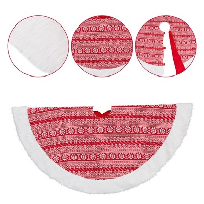 48-Inch Red and White Christmas Tree Skirt with Snowflake Pattern