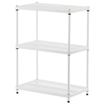 Design Ideas MeshWorks 3 Tier Full-Size Metal Storage Shelving Unit Rack for Kitchen, Office, and Garage Organization, 23.6” x 13.8” x 31.5,” White
