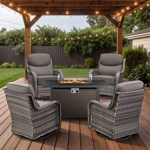Belord 6-INCH Extra Thick Cushion Outdoor Patio Furniture Set with Swivel Glider Patio Chair Set of 4, 5 Pieces Patio Furniture Set with Firepit Table - 1 of 4