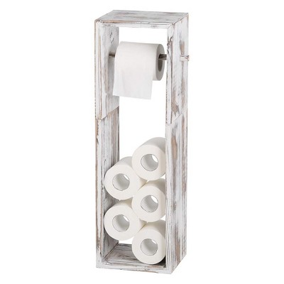 Oumilen Freestanding Rustic Wood Toilet Paper Stand with Reserve Storage