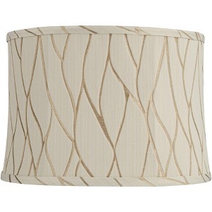 Springcrest Kinmen 15 1/4" Top x 16" Bottom x 11" High x 11" Slant Print Lamp Shade Replacement Medium Cream Drum Modern Softback Washer Harp Finial - 1 of 4