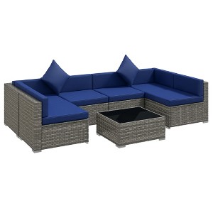 Outsunny 7-Piece Outdoor Patio Furniture Set with Modern Rattan Wicker, Perfect for Garden, Deck, and Backyard - 1 of 4