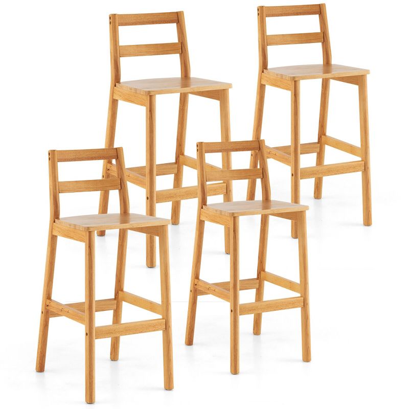 Tangkula Set of 4 Solid Rubber Wood Bar Stools 28" Dining Chairs w/ Backrests Natural, 1 of 11
