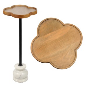 JONATHAN Y Colby 24.5" Classic Wood/Metal Drink Table & Decorative End Table with Quatrefoil Top & White Marble Base - 1 of 4