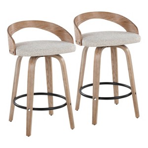 LumiSource Set of 2 Grotto Counter Height Barstools White Washed Wood/Oat - 1 of 4