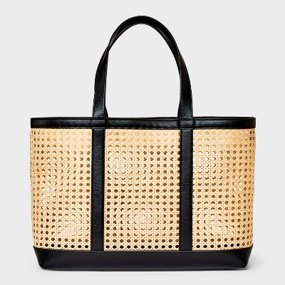 Caning Tote Handbag - Universal Thread™ Black