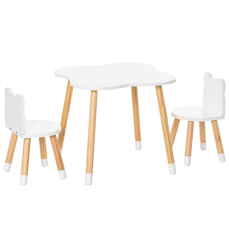 Qaba Kids Table and Chair Set for Arts, Meals, Lightweight Wooden Homework Activity Center, Toddlers Age 3+, White, 1 of 12
