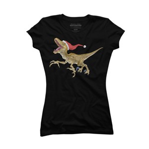 Junior's Design By Humans Christmas Velociraptor By Ayota T-Shirt - 1 of 3