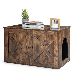 Costway Wooden Cat Litter Box Enclosure Hidden Cabinet Furniture w/ Divider Pet House - 1 of 4