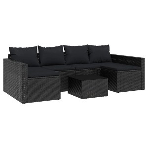 vidaXL 2 Piece Patio Lounge Set - Black Poly Rattan with Comfortable Cushions and Convenient Coffee Table - Perfect for Outdoor Living Space - 1 of 4