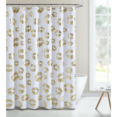 Kate Aurora Chic Metallic Gold Kissing Lips Mold & Mildew Resistant Fabric Shower Curtain