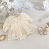 MyKids-Usa Autumn Arrival Baby Girls Knitted Long Sleeves Solid Color Floral Embroidered Tulle Patchwork Bodysuits Onesies Dress - 2 of 4