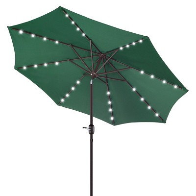 Green 9-Foot Patio Umbrella with Solar LED Lights