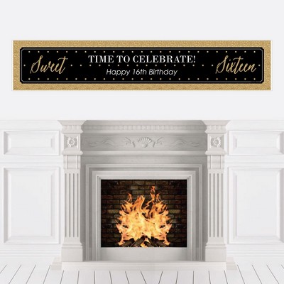 Big Dot of Happiness Chic 16th Birthday - Black and Gold - Happy Birthday Decorations Party Banner